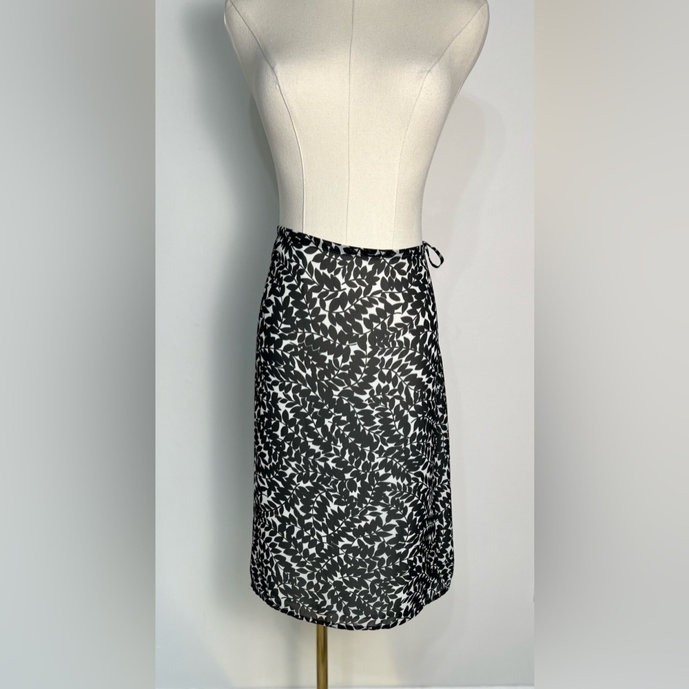 Old Navy Sheer Black White Leaf Print Zipper MIDI Skirt Size 10 Y2K